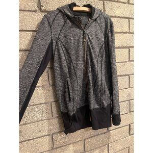 Lululemon Heathered Black & Gray Zip-Up Hoodie With Thumbholes Copper Zipper Det